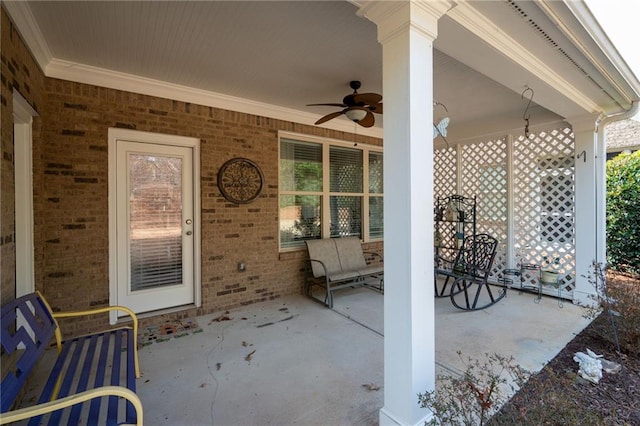 view of patio / terrace with covered porch and ceiling fan