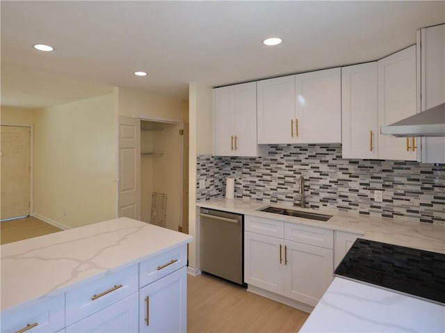 kitchen featuring dishwasher, white cabinets, and a sink