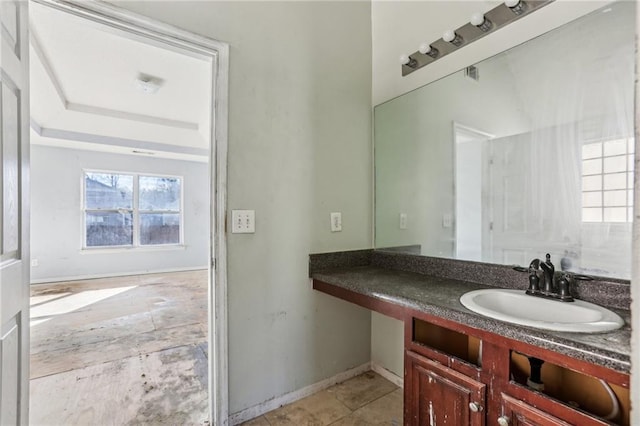 bathroom with vanity and tile patterned flooring