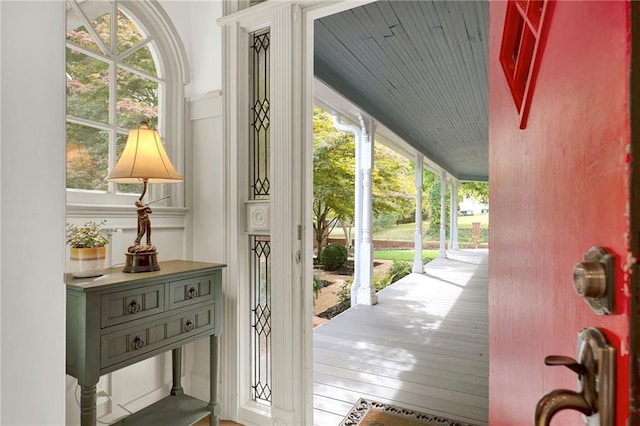 doorway featuring hardwood / wood-style flooring and a wealth of natural light