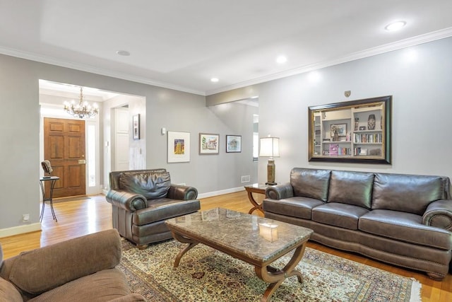 2190 Stephen Long Dr NE, Atlanta, GA 30305 - living area with a chandelier, light wood-style flooring, crown molding, baseboards, and recessed lighting