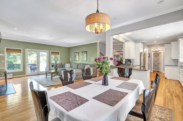 2190 Stephen Long Dr NE, Atlanta, GA 30305 - dining room featuring a chandelier, light wood-style flooring, crown molding, and recessed lighting
