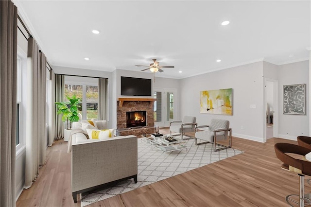 475 Azalea Xing, Dallas, GA 30132 - living area featuring recessed lighting, a fireplace, light wood finished floors, and ceiling fan