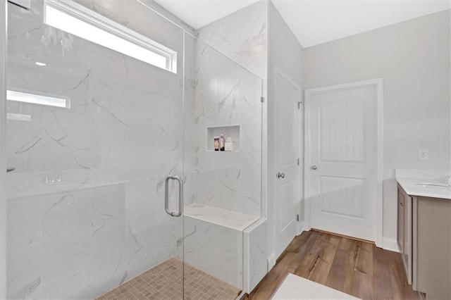 475 Azalea Xing, Dallas, GA 30132 - full bathroom with wood finished floors, a marble finish shower, and vanity