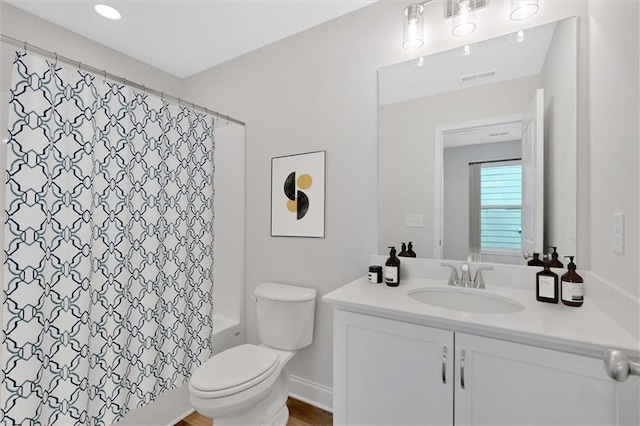 475 Azalea Xing, Dallas, GA 30132 - full bathroom with visible vents, toilet, shower / bath combo with shower curtain, and vanity