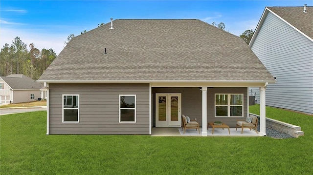 475 Azalea Xing, Dallas, GA 30132 - back of property featuring a patio area, french doors, a lawn, and roof with shingles
