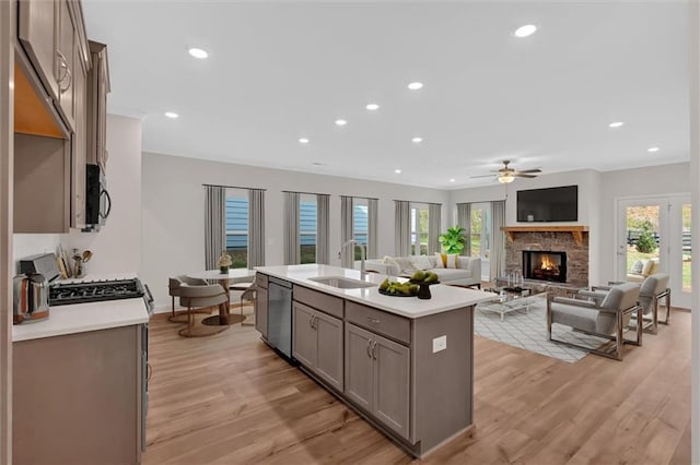 475 Azalea Xing, Dallas, GA 30132 - kitchen featuring light wood-style flooring, gray cabinetry, dishwasher, and a sink