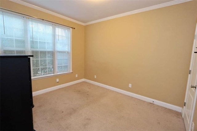 empty room featuring ornamental molding, a wealth of natural light, carpet floors, and baseboards