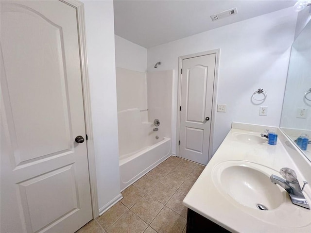 bathroom featuring tile patterned flooring, shower / bathing tub combination, and vanity