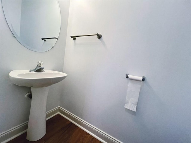 bathroom with hardwood / wood-style floors