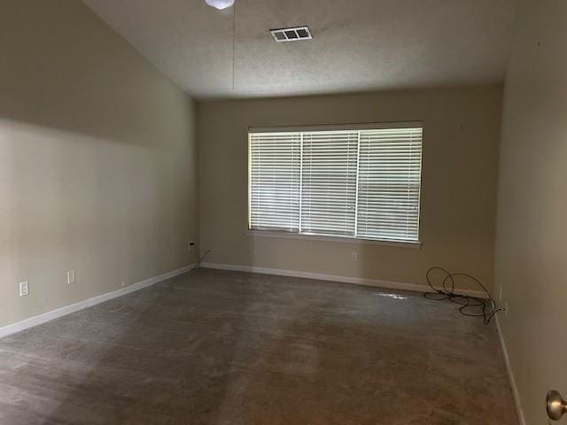 carpeted empty room with a wealth of natural light and a textured ceiling