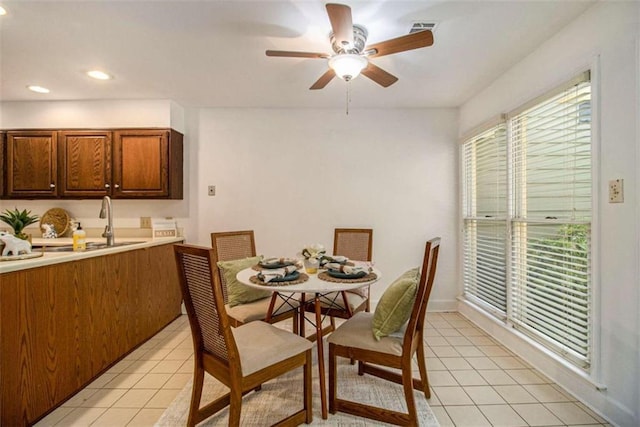 1484 Winston Pl, Decatur, GA 30033 - dining area featuring recessed lighting, a ceiling fan, visible vents, and light tile patterned floors