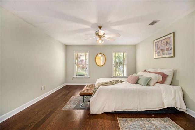 1484 Winston Pl, Decatur, GA 30033 - bedroom with baseboards, visible vents, dark wood-style floors, and ceiling fan