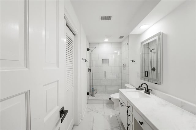 3649 Peachtree Rd NE Unit 305, Atlanta, GA 30319 - full bath featuring marble look tiles, a stall shower, toilet, vanity, and recessed lighting
