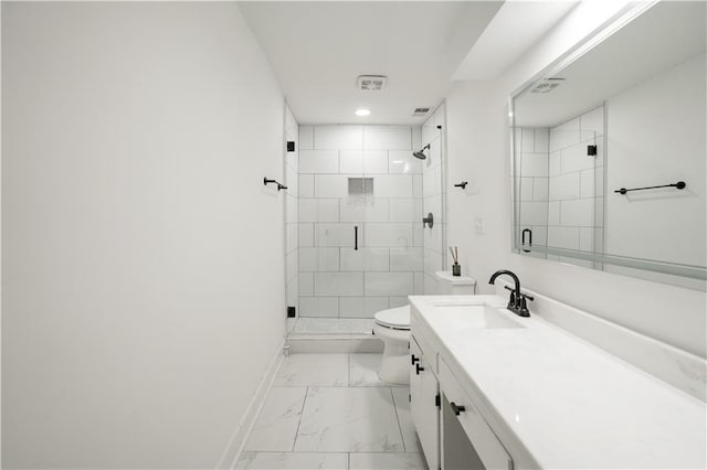 3649 Peachtree Rd NE Unit 305, Atlanta, GA 30319 - bathroom with marble finish flooring, toilet, a stall shower, vanity, and recessed lighting