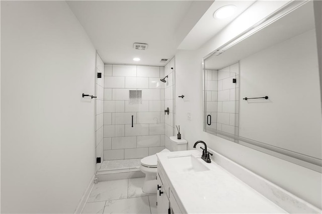 3649 Peachtree Rd NE Unit 305, Atlanta, GA 30319 - full bath featuring marble look tile flooring, toilet, vanity, a stall shower, and recessed lighting