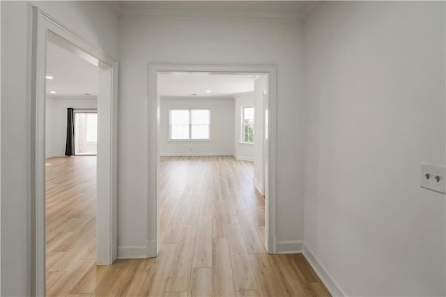 3649 Peachtree Rd NE Unit 305, Atlanta, GA 30319 - corridor featuring ornamental molding, light wood-style flooring, baseboards, and recessed lighting