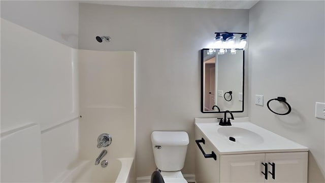 full bathroom with shower / washtub combination, vanity, and toilet