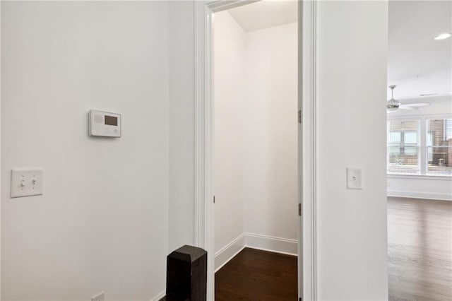 hallway featuring dark wood-type flooring