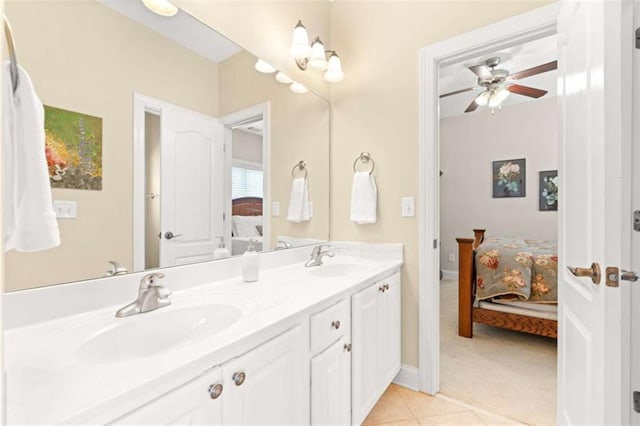 bathroom with vanity, tile patterned floors, and ceiling fan