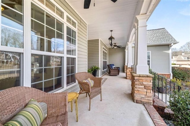 view of patio featuring a porch and ceiling fan