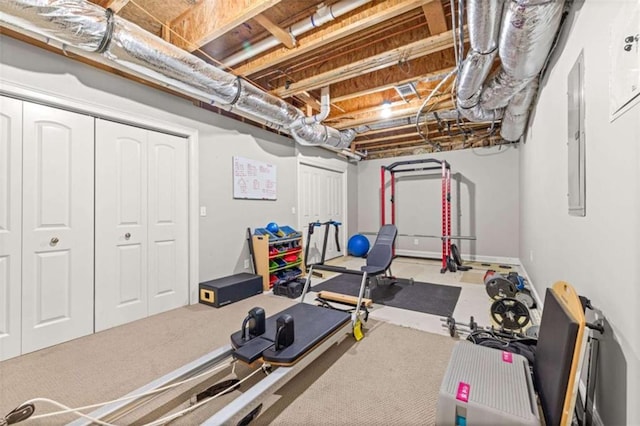 workout area featuring electric panel