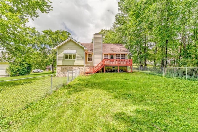 200 Wildwood Cir SE, Calhoun, GA 30701 - rear view of property featuring a chimney, a deck, and stairway