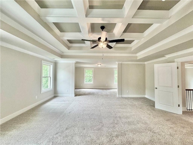 237 Lotus Ln, Covington, GA 30016 - spare room with light carpet, ceiling fan, and coffered ceiling
