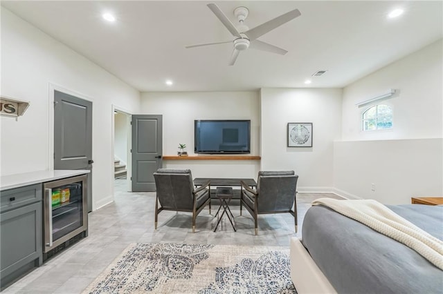 2313 Saint Davids Sq NW Unit 12, Kennesaw, GA 30152 - bedroom featuring wine cooler, recessed lighting, baseboards, a ceiling fan, and a bar