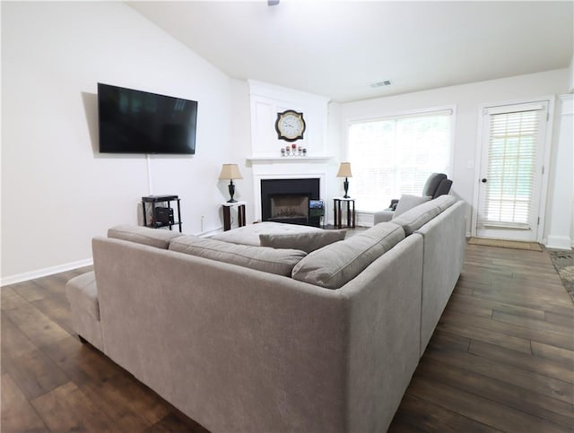 550 Sessingham Ct, Alpharetta, GA 30005 - living room with dark wood-style flooring and a fireplace