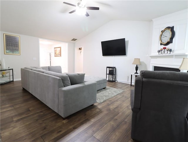 550 Sessingham Ct, Alpharetta, GA 30005 - living room with ceiling fan, lofted ceiling, and dark wood finished floors