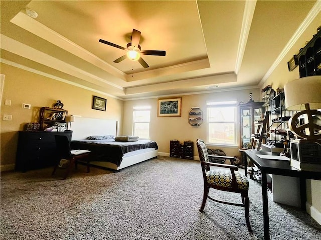 2579 Wimberley Pine Ct, Dacula, GA 30019 - bedroom featuring a tray ceiling, ornamental molding, and carpet flooring