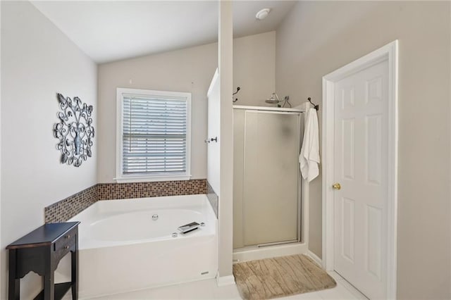 852 Van Briggle Path, Sugar Hill, GA 30518 - bathroom with a stall shower, a garden tub, and tile patterned flooring