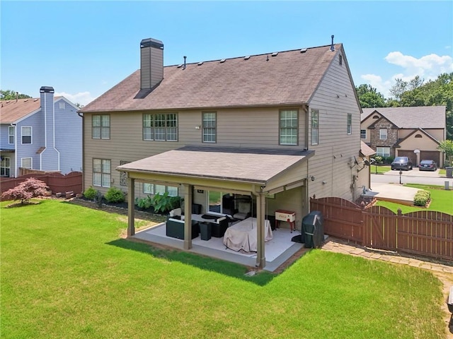 852 Van Briggle Path, Sugar Hill, GA 30518 - back of house featuring a patio area, an outdoor living space, a chimney, and a gate