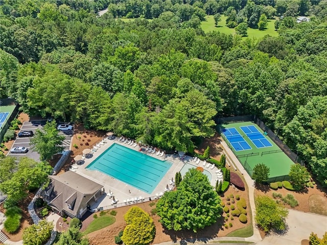 852 Van Briggle Path, Sugar Hill, GA 30518 - aerial view of a pool area and a forest