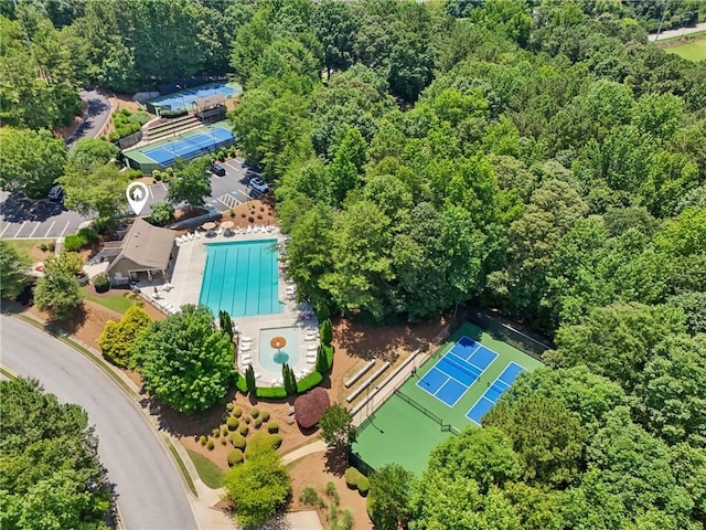 852 Van Briggle Path, Sugar Hill, GA 30518 - drone / aerial view of a pool area and a forest