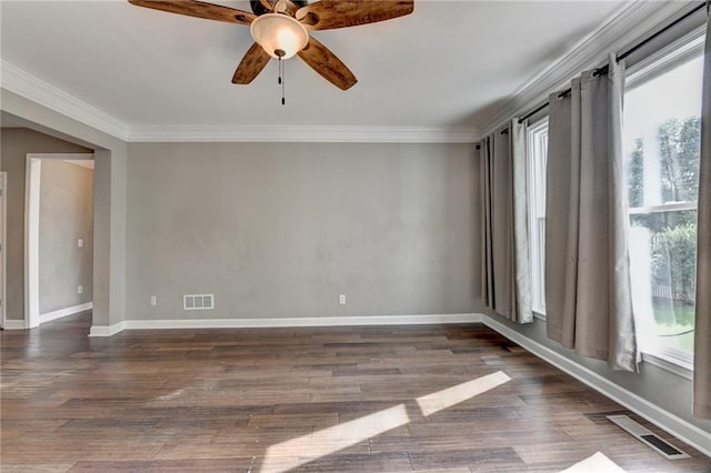 4770 Spring Park Cir, Suwanee, GA 30024 - empty room featuring crown molding, ceiling fan, and wood finished floors