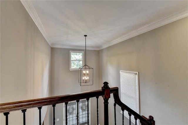 4770 Spring Park Cir, Suwanee, GA 30024 - stairway with a chandelier and ornamental molding