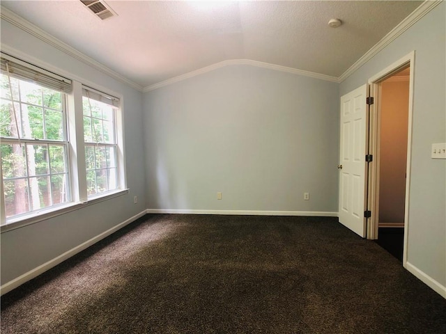 4645 Valais Ct Unit 10, Johns Creek, GA 30022 - spare room with vaulted ceiling, crown molding, dark colored carpet, and a smoke detector