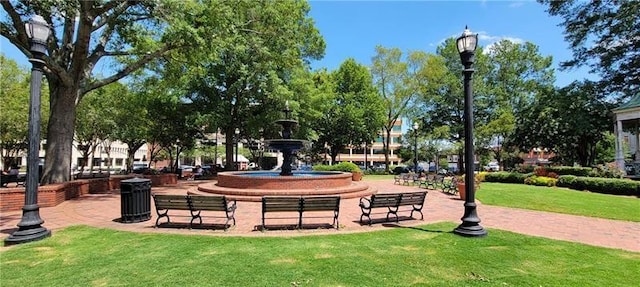view of property's community with a lawn