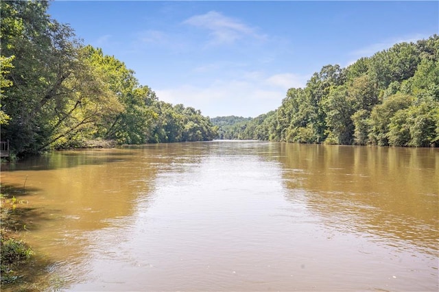 water view with a heavily wooded area