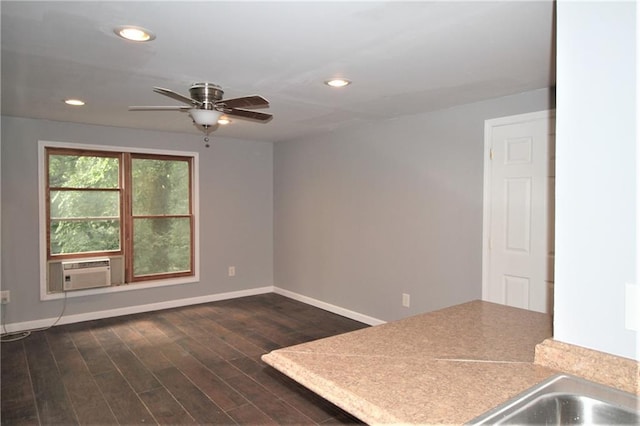 2054 E Roxboro Rd NE, Atlanta, GA 30324 - interior space with baseboards, recessed lighting, a ceiling fan, dark wood-type flooring, and cooling unit