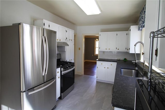 2054 E Roxboro Rd NE, Atlanta, GA 30324 - kitchen featuring dark countertops, a sink, stainless steel appliances, and under cabinet range hood