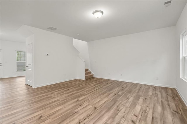 unfurnished living room featuring light wood-type flooring