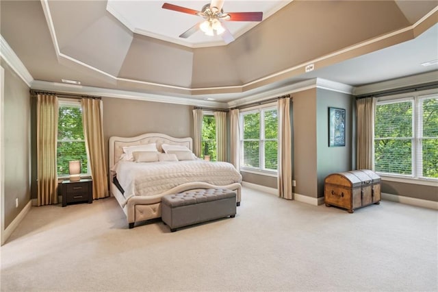6795 Preston Glen Dr, Alpharetta, GA 30005 - bedroom featuring light colored carpet, multiple windows, ornamental molding, baseboards, and a ceiling fan