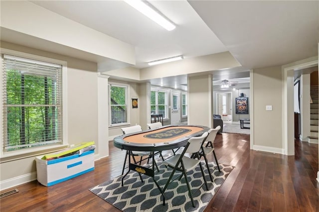 6795 Preston Glen Dr, Alpharetta, GA 30005 - game room featuring baseboards, wood finished floors, and ceiling fan