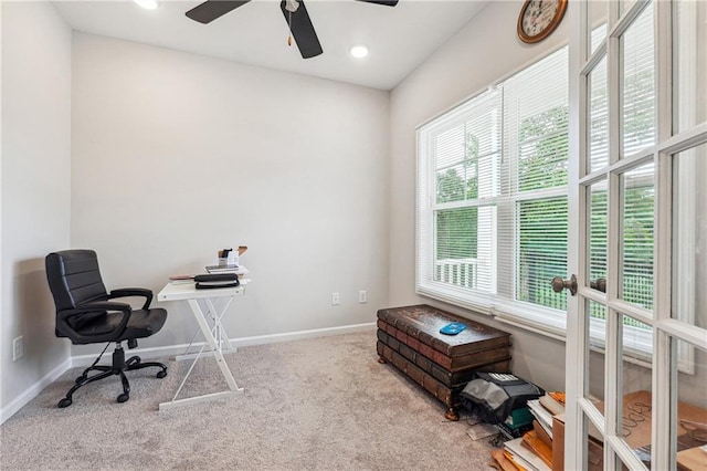 2646 Neighborhood Walk S, Villa Rica, GA 30180 - office space with a ceiling fan, baseboards, and carpet