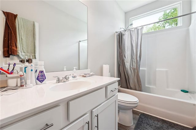 2646 Neighborhood Walk S, Villa Rica, GA 30180 - bathroom with toilet, shower / tub combo, wood finished floors, and vanity