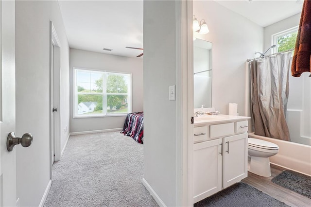 2646 Neighborhood Walk S, Villa Rica, GA 30180 - full bathroom with vanity, toilet, a wealth of natural light, and shower / bathtub combination with curtain