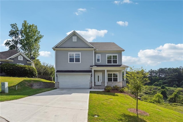 2646 Neighborhood Walk S, Villa Rica, GA 30180 - view of front of property featuring concrete driveway, a front yard, a porch, and a garage